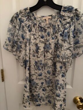 Rebecca Taylor Cream Blouse with Blue Floral Print